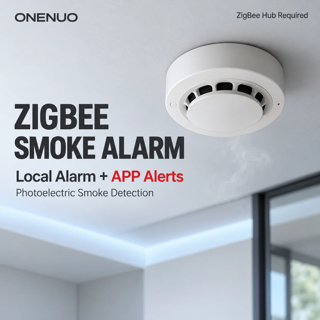 Détecteur de fumée Zigbee Tuya 90 dB (hub Zigbee requis)