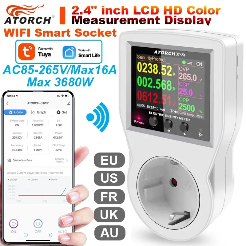 Prise Tuya wattmètre AC 85–265 V