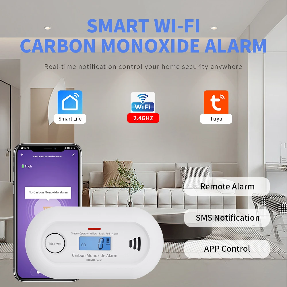 Alarme monoxyde de carbone Wi-Fi Tuya – pile 10 ans