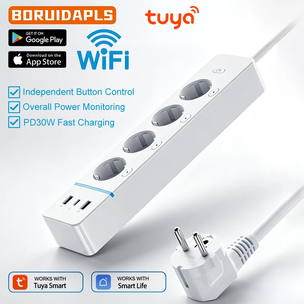 Multiprise Wi-Fi Tuya PD30W avec suivi de consommation